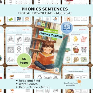 Phonics Level 1 | 66 Activity Pages - Words and Sentences | Word Searches, Trace/Sort & Spelling Activities | Digital Download