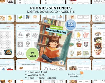 Phonics Level 1 | 66 Activity Pages - Words and Sentences | Word Searches, Trace/Sort & Spelling Activities | Digital Download