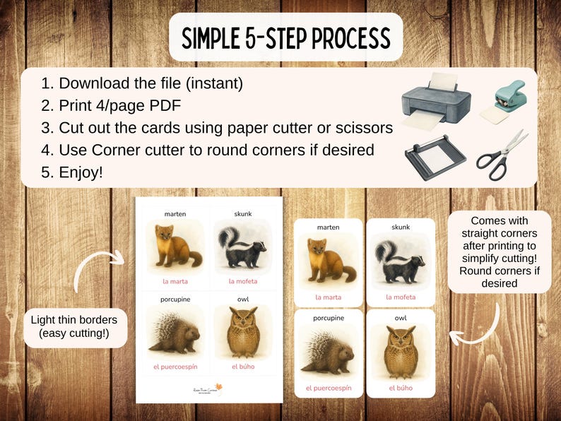 32 Bilingual Forest Animals Flashcards | English - Spanish | Woodland ...