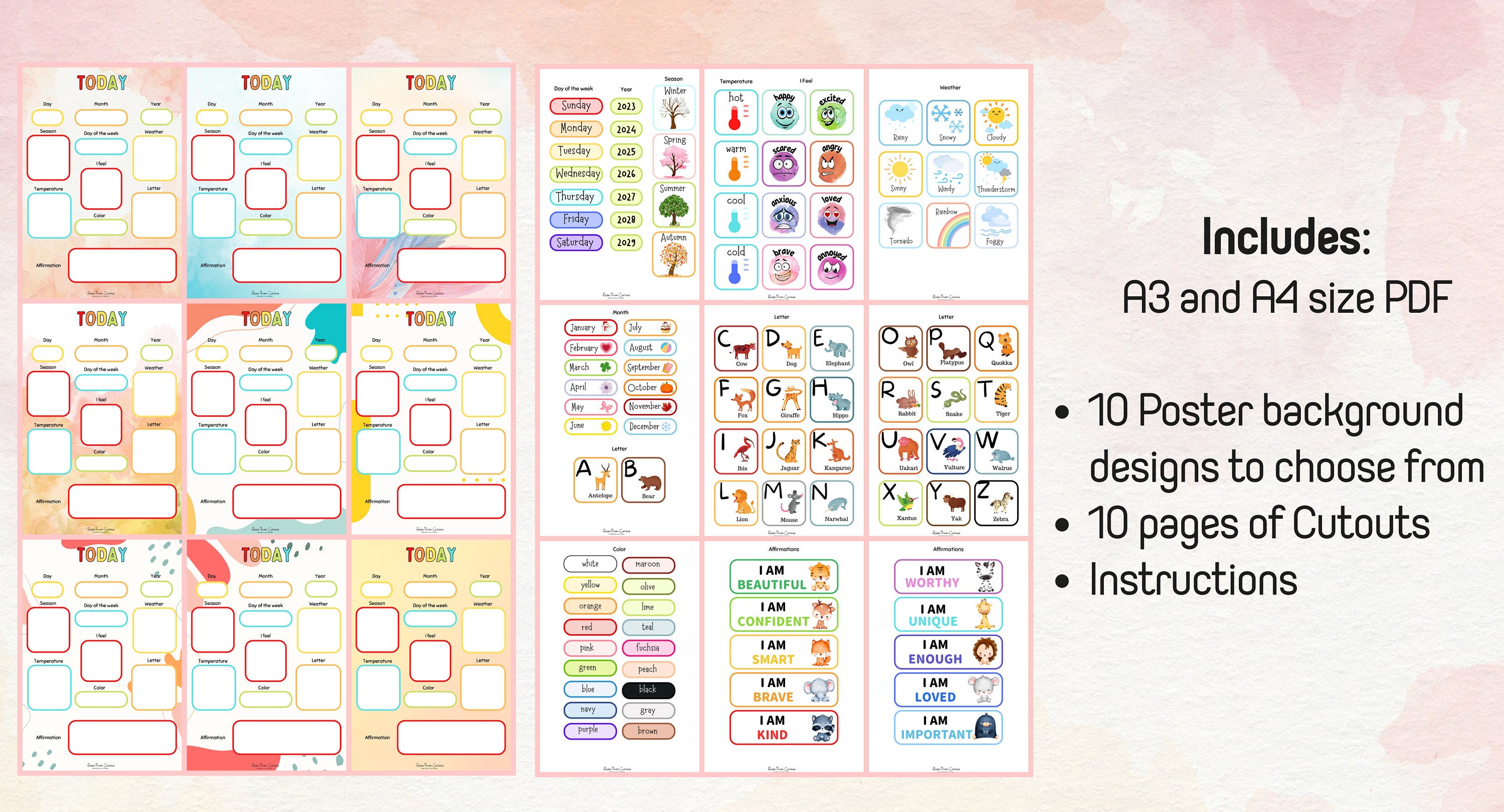 Kids Wall Calendar Digital Download Printable Etsy