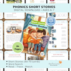 Phonics Level 3 | 42 Decodable Short Stories, 89 pages | Word Searches, Trace/Sort & Spelling Activities | Digital Download