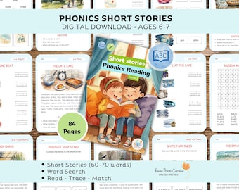 Phonics Level 3 | 42 Decodable Short Stories, 89 pages | Word Searches, Trace/Sort & Spelling Activities | Digital Download