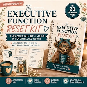 Exekutives Funktions-Reset-Kit für Frauen mit ADHS | ADHD Workbook & druckbarer Planer für Exekutiv Dysfunktion