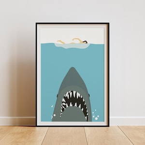JAWS Movie Poster | Minimalist Shark Wall Art | Classic Film Print | Unframed Movie Poster | JAWS Gift for Horror Fans