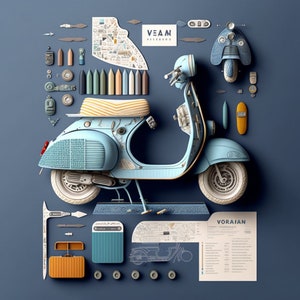 Vespa | Knolling | Lambretta | Mod | Ska | Scooter| Quarophenia | Digital Art print | V1