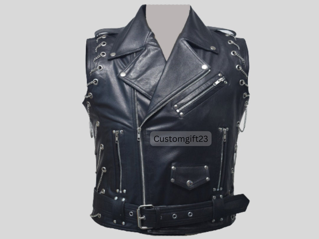 Men's Real Leather Motorcycle Vest Leather Vest Men Etsy