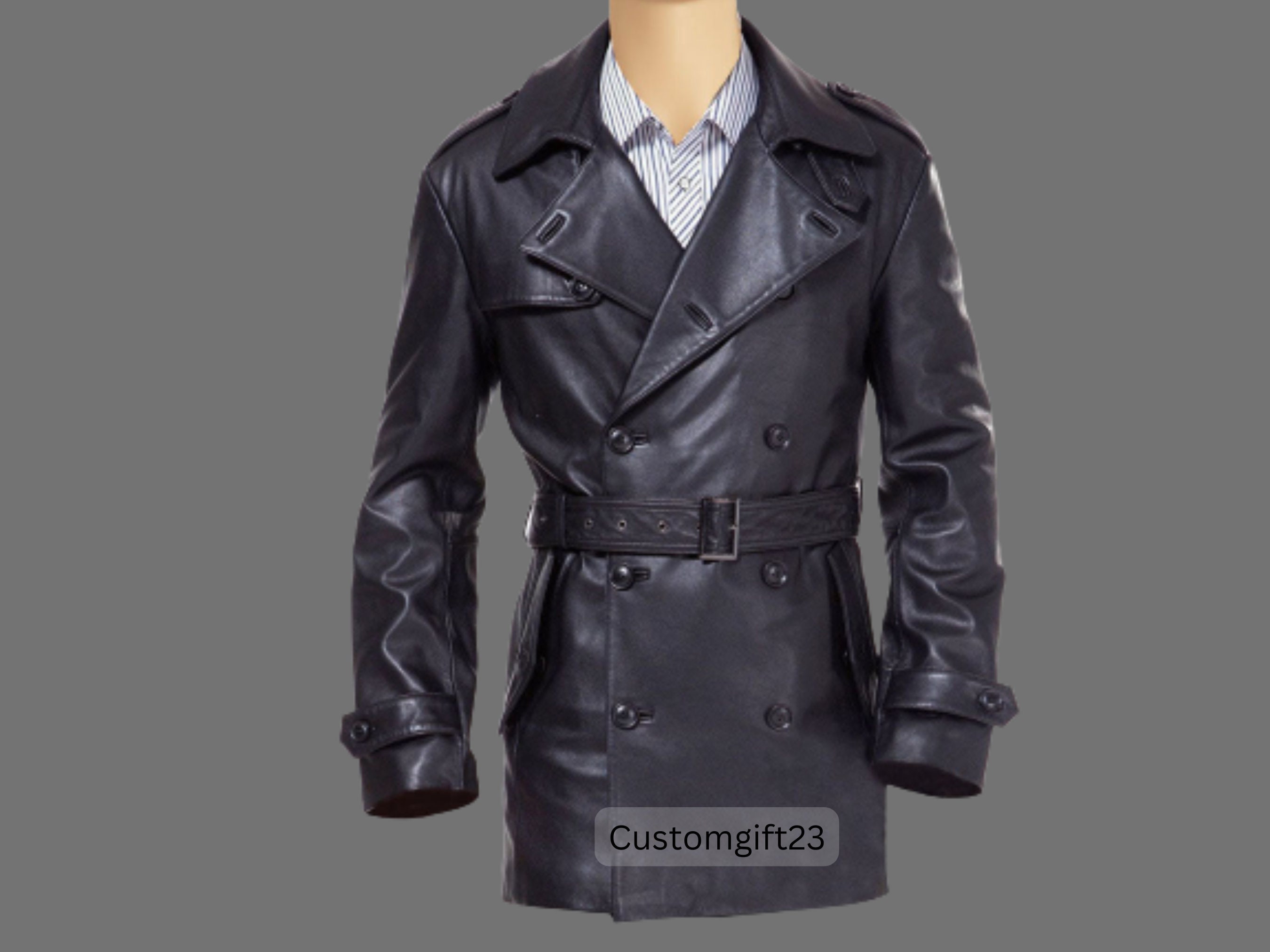 Black Leather Coat, Double-Breasted Coat, Trench Coat Men, Belted Coat,  Leather Trench Coat Men, Boyfriend Gift