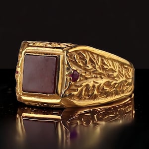 Gold Plated Silver Amber Stone Ring: Handmade Square Jewelry