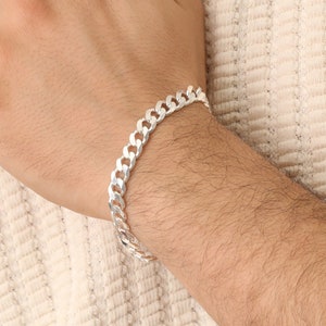 Silver 925 Curb Link Bracelet, Viking Chain Bracelet, Sterling Silver Cuban Curb Chain Bracelets, Chain Bracelet, Men Bracelet, Gift For Him