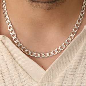 925 Sterling Silver Curb Chain Necklace, Silver Curb Necklace Chain Choker, Silver Cuban Link Chain For Mens, Cuban Chain Men Necklace Gift