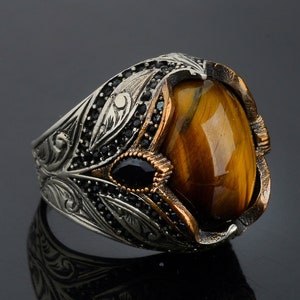 Tiger Eye Mens Ring, Sterling Silver Tiger Eye Ring, 925 Silver Gemstone Man Ring, Unique Man Ring, Gift For Dad, Silver Man Jewelry