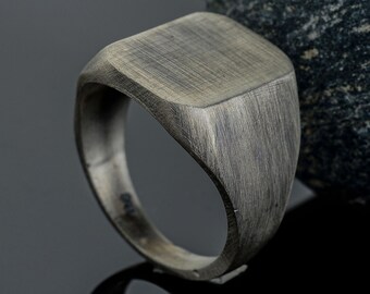 Chevalière pour homme en argent sterling faite main, bague rectangle