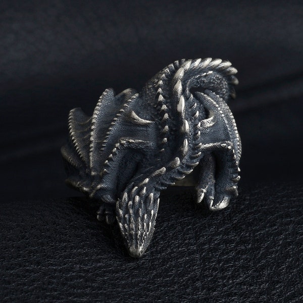 Winged Dragon Handmade Man Ring, Handmade Sterling Silver Ring, Mens Ring, Unique Ring for Man, Silver Signet Ring, Adjustable Size