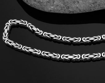 Handmade Sterling Silver Byzantine Square Oxidized Chain, Man Chain Necklace, Viking King Chain For Men, Gift for Boyfriend, Man Silver Gift