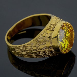 10k Gold Citrine Gemstone Oval Mens Ring, Vintage Gemstone Men Ring , Engraved Gold Men Ring, Gift For Dad, Husband Gift Ring, Men Gift