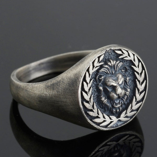 Lion Head Man Ring, Sterling Silver Ring, Mens Ring, Unique Ring for Man, Silver Signet Ring, Memorial Gift for Him