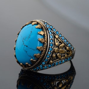 Mens Gemstone Ring, Sterling Silver Turquoise Ring, Natural Gemstone Ring, Handmade Mens Ring, Antique Man Ring, Gift For Father