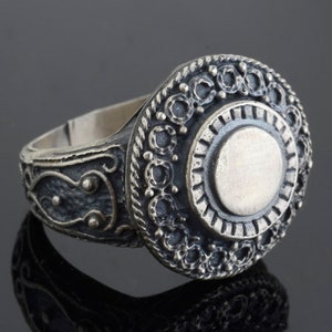 Sterling Silver Mens Ring, Engraved Ring, Unique Ring for Man, Silver Signet Ring, Memorial Gift for Him