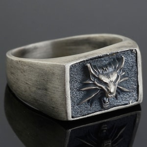The Witch Wolf Ring, Man Signet Ring, Sterling Silver Minimalist Ring,  Mens Ring, Unique Ring for Man, Silver Signet Ring, Memorial Gift