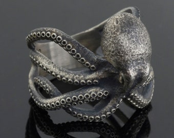 Octopus Ring, Sterling Silver Biker Ring ,  Animal Gothic Ring ,Mens Ring, Unique Ring , Sea Animal Jewlery Memorial Gift
