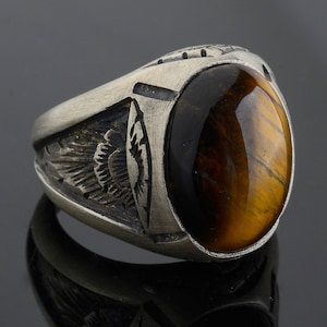 Herenring tijgeroog, 925 zilveren edelsteen manring, zilveren zegelring, herdenkingscadeau voor hem, Vaderdagcadeau, jubileumcadeau voor mannen