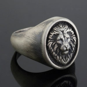 Lion Head Man Ring, Sterling Silver , Nature Ring, Mens Ring, Unique Ring for Man, Silver Signet Ring, Memorial Gift for Him