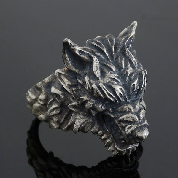 Bague sterling pour hommes loup en argent, bague de motard chevalière loup, bague pour animaux sauvages pour hommes, bague unique pour homme, chevalière en argent, cadeau commémoratif