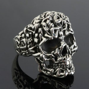 Skull Handmade Silver Ring ,Man Skull Gothic Jewelry, Unique Biker Ring for Man, Silver Signet Ring, Memorial Gift