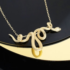 Gold Serpent Pendant Necklace, Handmade Silver Snake Pendant, Snake Necklace, Pendant Accessory, Gold Men Gift, Anniversary Gift, Wife Gift