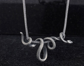 Snake Handmade Serling Silver Necklace, Serpent Pendant, Boyfriend Gift Pendant Accessory ,Norse Necklace