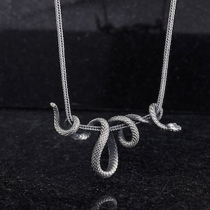 Snake Handmade Serling Silver Necklace, Serpent Pendant, Boyfriend Gift Pendant Accessory ,Norse Necklace