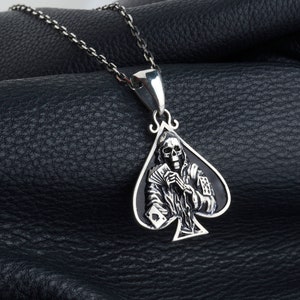 Ace of Spades Schädel Halskette, Herren Spieler Schädel Anhänger Halskette, Pik Gothic Siegel Halskette, Schädel Punk Schmuck