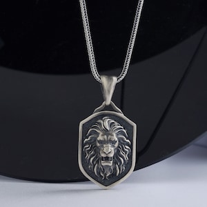 Lion Handmade Serling Silver Necklace, Lion Head Pendant, Boyfriend Gift Pendant Accessory, Birthday Gift for Him