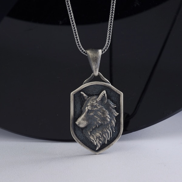 Wolf Handmade Serling Silver Necklace, Wolf Head Pendant, Boyfriend Gift Pendant Accessory,Norse Wolf Necklace