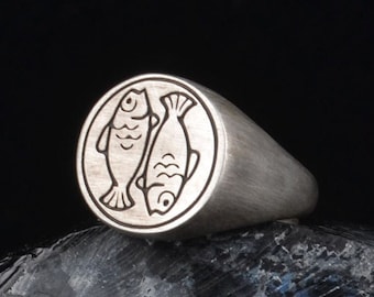 Pisces Zodiac Sign Ring, Sterling Silver Astrology Ring ,Mens Gothic Ring, Custom Gift Ring, Memorial Gift for Boyfriend