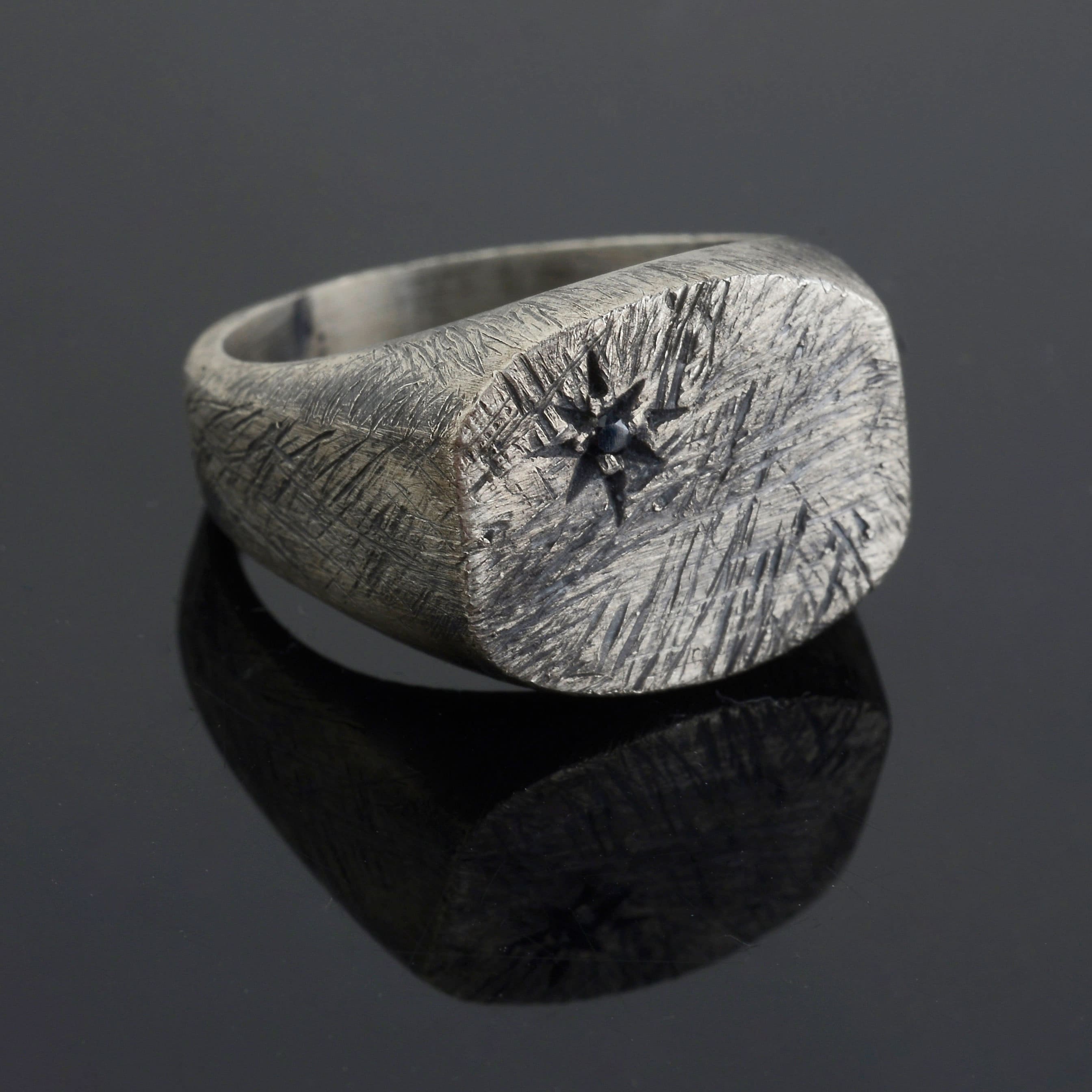 Oxidized Sterling Silver North Star Signet Ring, Unisex Celestial Jewelry