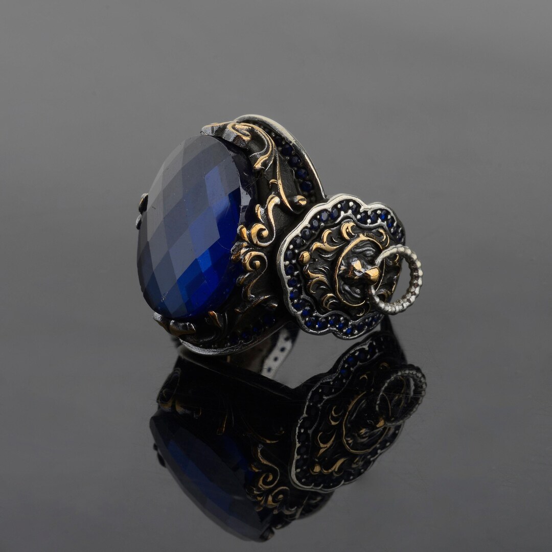Blue Zircon Men's Ring In 925 Sterling Silver – Turkish Jewelry, All Sizes, Handmade