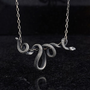 Snake Necklace, Sterling Silver Serpent Pendant, Snake Jewelry Gift  Gothic Charm Accessory ,Norse Necklace