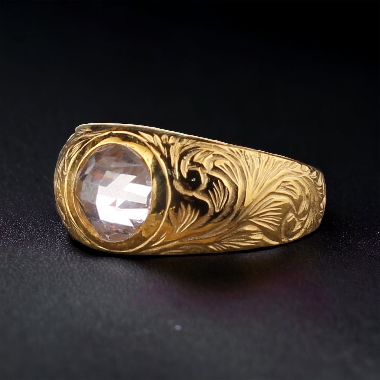 Mens Stackable Rings Handmade Crystal Gemstone Mens Ring: Engraved Gold Stackable Ring - Etsy