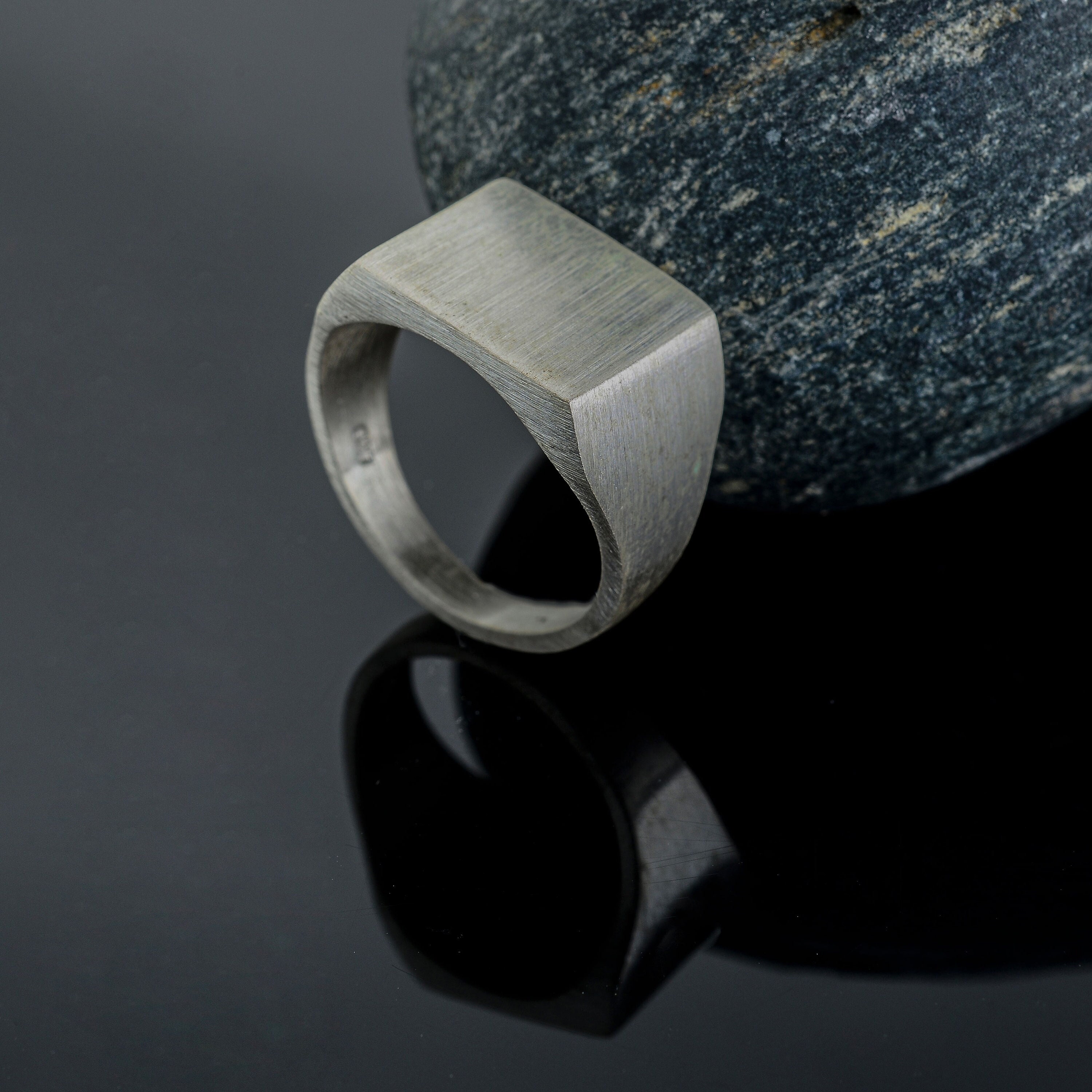 Sterling Silver Handmade Mens Ring, Rectangle Signet Ring, Man Ring, Simple Ring for Man, Silver Signet Ring, Memorial Gift for Him