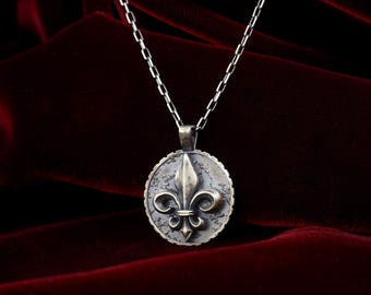 Fleur de Lis Pendant, Sterling Silver Chain, Royal Jewelry Gift