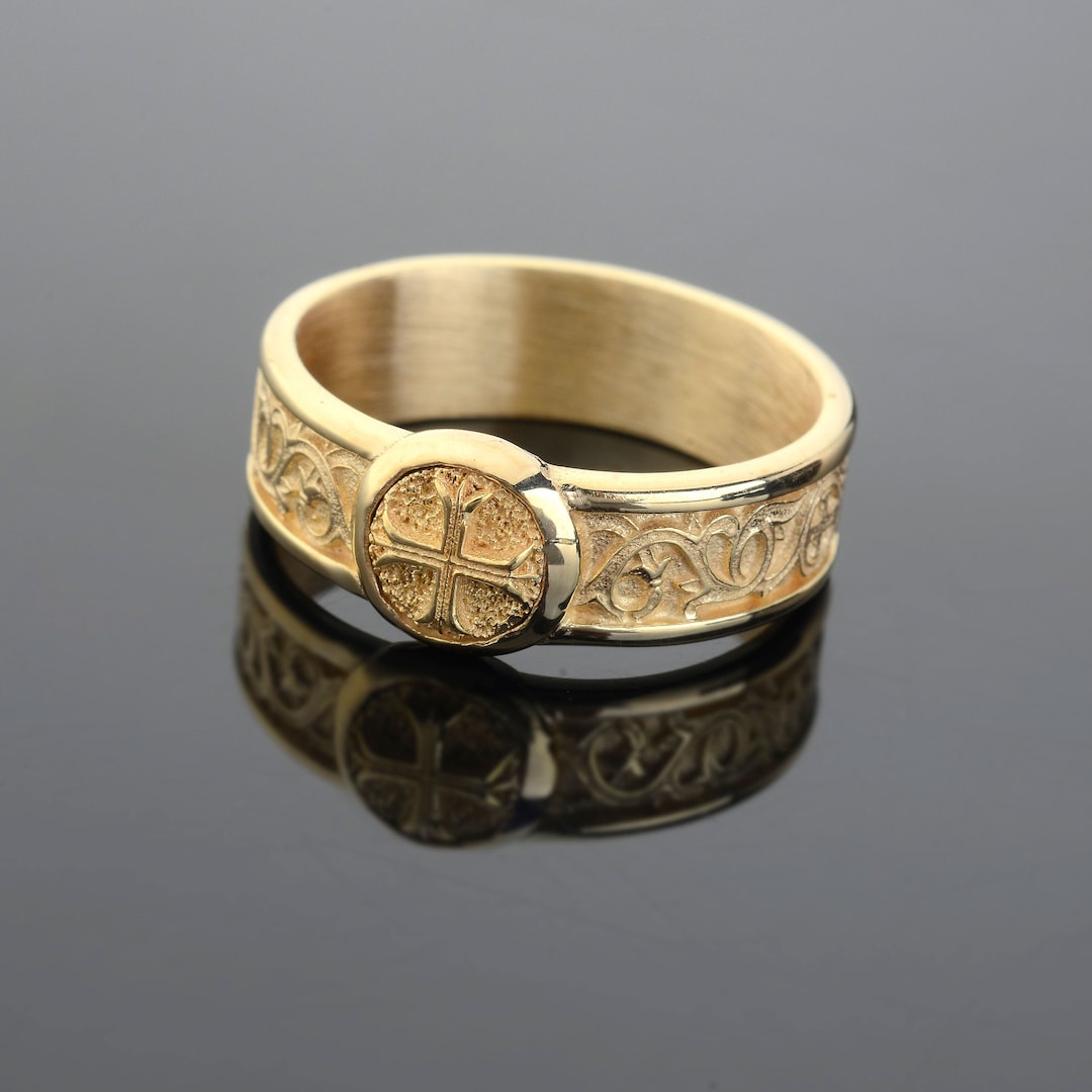 Handmade 10k Gold Cross Ring: Christian Band, Special Gift for Him - Etsy