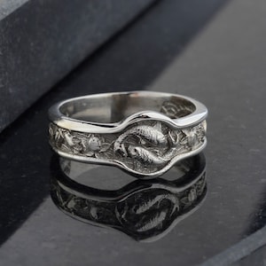 Japanese Koi Fish Band Ring, Handmade Men Ring, Mens Ring, Unique Ring for Man, Silver Signet Ring, Memorial Gift for Him image 3