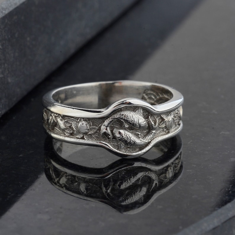 Japanese Koi Fish Band Ring, Handmade Men Ring, Mens Ring, Unique Ring for Man, Silver Signet Ring, Memorial Gift for Him image 3