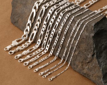925 Sterling Silver Figaro Chain Necklace for Men Women, Solid Silver Figaro Link Chain, Minimalist Italian Style Jewelry Gift