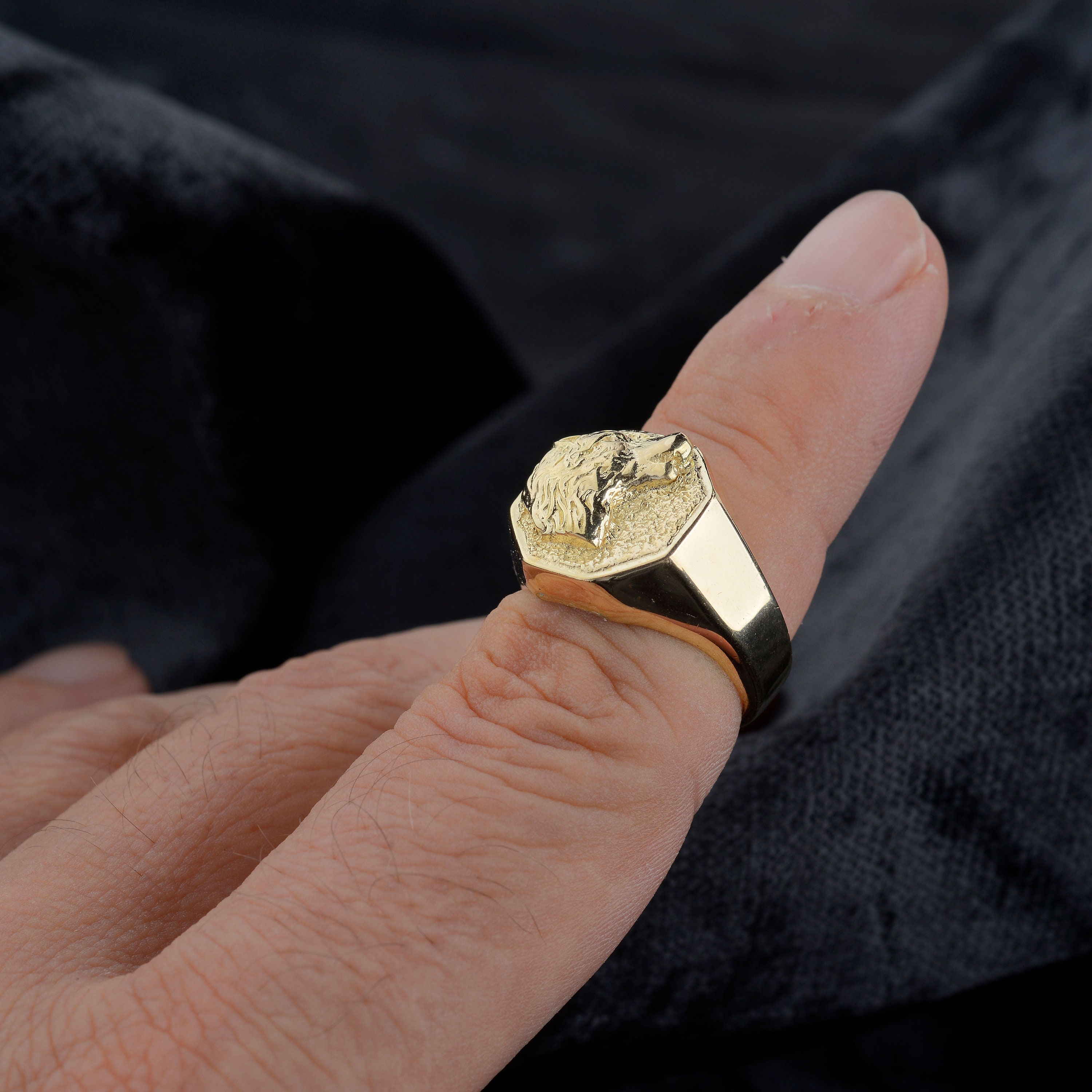 10k Gold Octagon Wolf Signet Ring, Handmade Mens Ring - Etsy