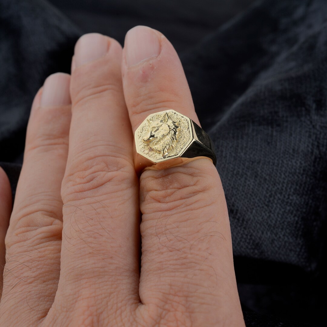 10k Gold Fenrir Wolf Signet Ring: Handmade Mens Ring - Etsy