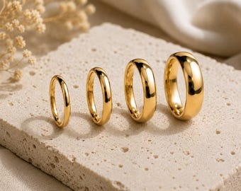 14K Real Gold Wedding Band, Classic Domed Ring - 2 mm to 6 mm