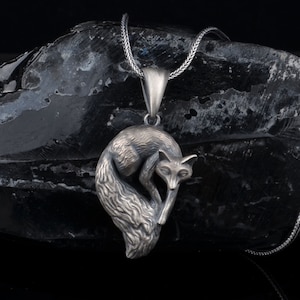 Handgefertigte Oxidierte Silber Fuchs Anhänger Halskette, Valentinstag Geschenk Ihn