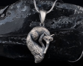 Handmade Oxidized Silver Fox Pendant Necklace, Valentine Day Gift Him